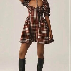 Plaid Puff Sleeve Dress